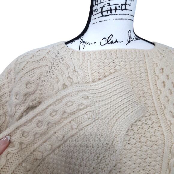 Vintage 80s Pure Irish Wool Cable Knit Bainin Sweater Handmade Aran Jumper L - Picture 4 of 8